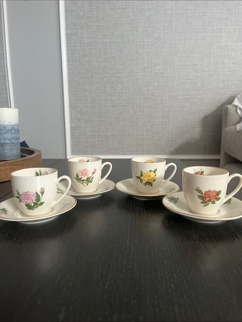 Beautiful Set 4 Teacups and Saucers by Pickard China The American Rose Society